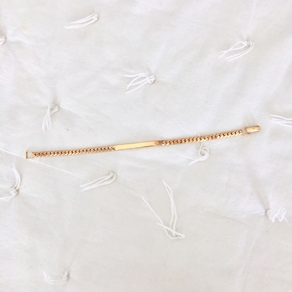 Vintage Gold Curb Herringbone Name Chain Bracelet